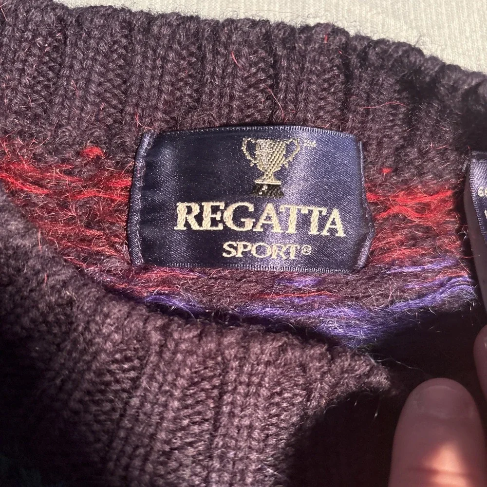 Regatta Sport Wool Mohair Blend Geometric Fair Isle Sweater Mens XL Red Purple
